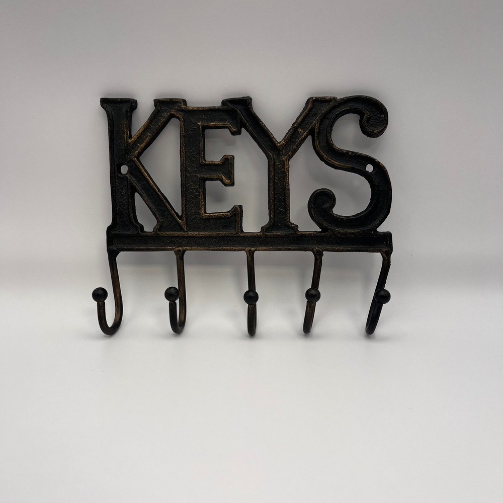 Rustic Cast Iron KEYS Wall Mount Key‎ Holder Organizer 5 Hooks Vintage Decor